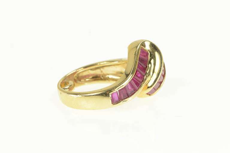 14K Yellow Gold 2.11 Ctw Baguette Ruby Diamond Curvy Band Ring