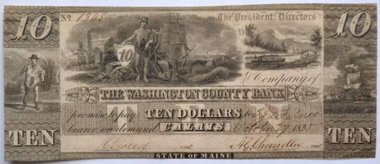 $10 Washington County Maine Feb 27 1835 Near Unc Note