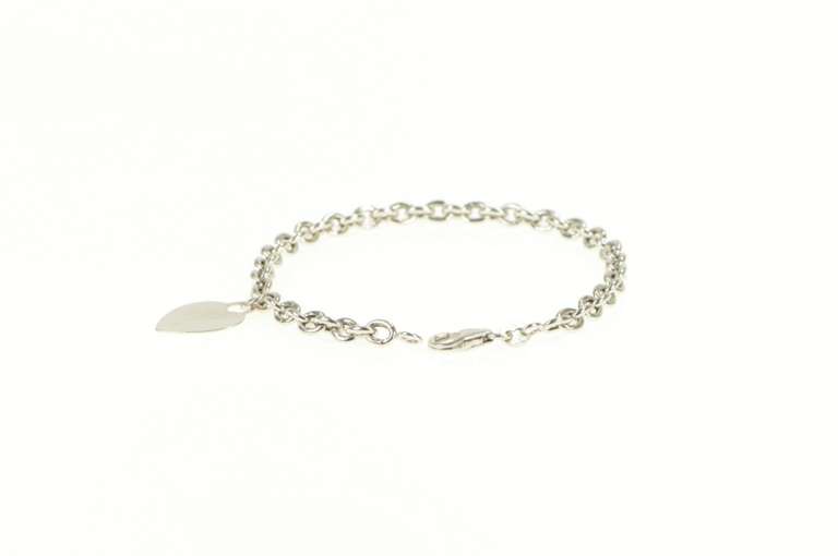 14K White Gold Cable Link Heart Charm Love Symbol Chain Bracelet
