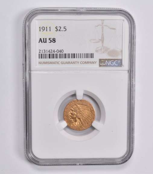 Au58 1911 $2.50 Indian Head Gold Quarter Eagle NGC