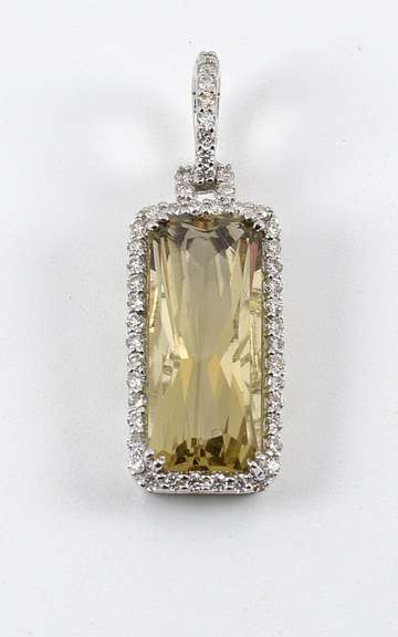 Elegant Lemon Quartz & Diamond Pendant in 14K WG