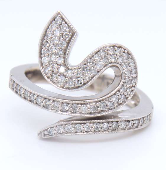 Elegant White Gold Swirl Diamond Wrap around Ring