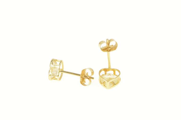 14K Yellow Gold Heart Cut Cubic Zirconia Solitaire Stud Earrings