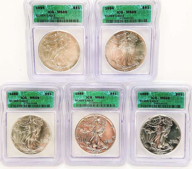 5 MS69 ASE silver coins