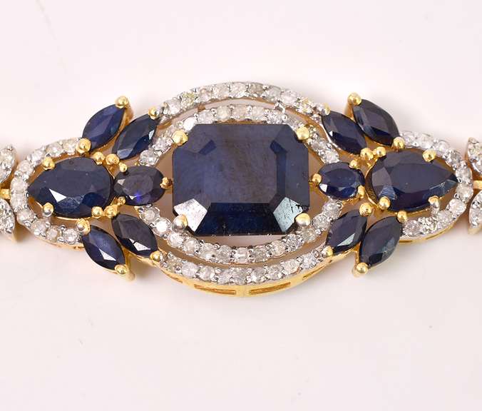 Sensational 31.98CTW Sapphire & 3.00CTW Diamond Bracelet in Gold Plated Sterling Silver