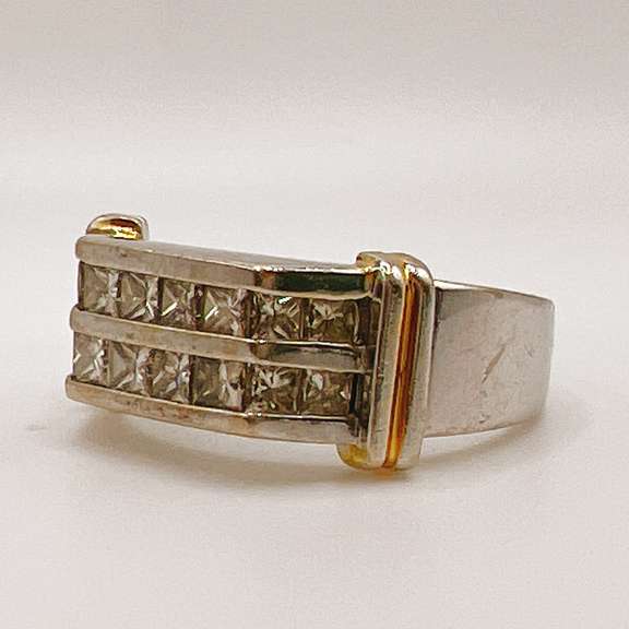 18kt Solid Gold & Diamond Band Ring- Size 9.75