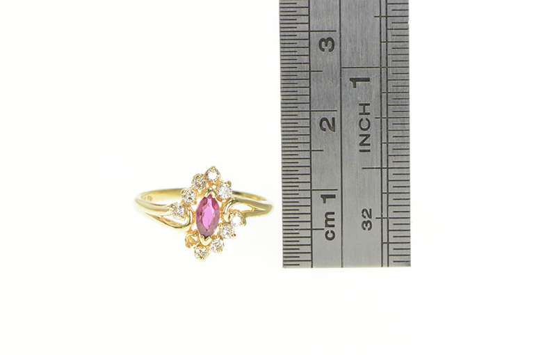 14K Yellow Gold Marquise Ruby Diamond Halo Engagement Ring