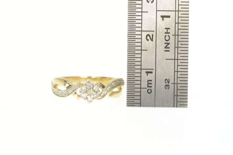 10K Yellow Gold Flower Diamond Cluster Promise Statement Ring
