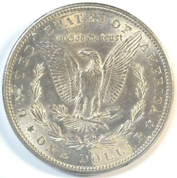Satiny-fresh BU 1886-S Morgan Silver Dollar. Rare key date