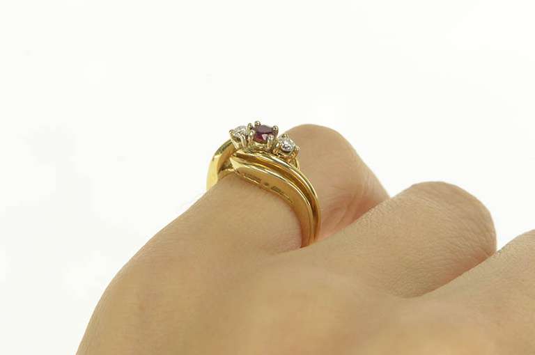 14K Yellow Gold Natural Ruby Diamond Bypass Engagement Ring