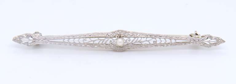 Antique White Gold Pearl Brooch