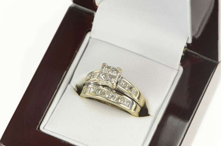 14K White Gold 1.75 Ctw Princess Diamond Engagement Set Ring