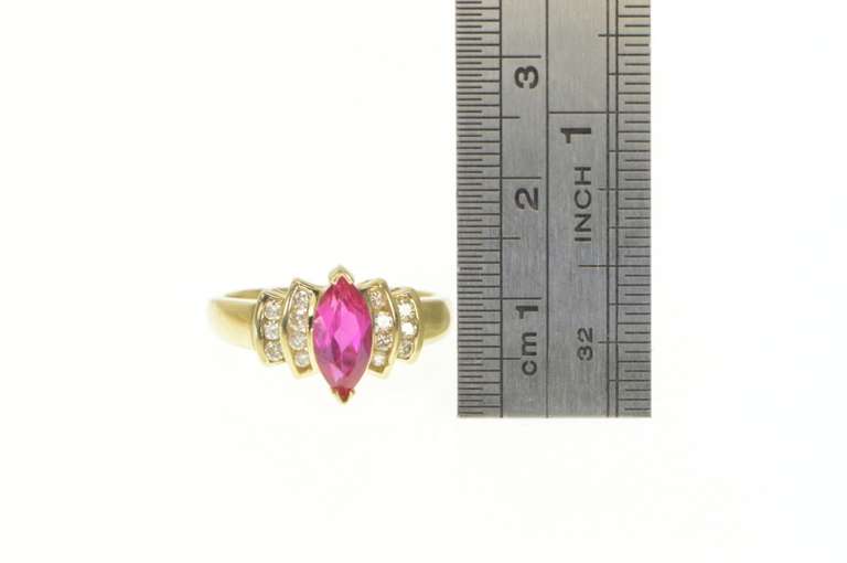 10K Yellow Gold Marquise Synthetic Ruby Diamond Statement Ring