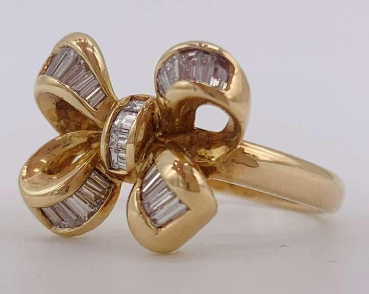 Fancy 18kt Solid Yellow Gold & Diamond Bow Ring