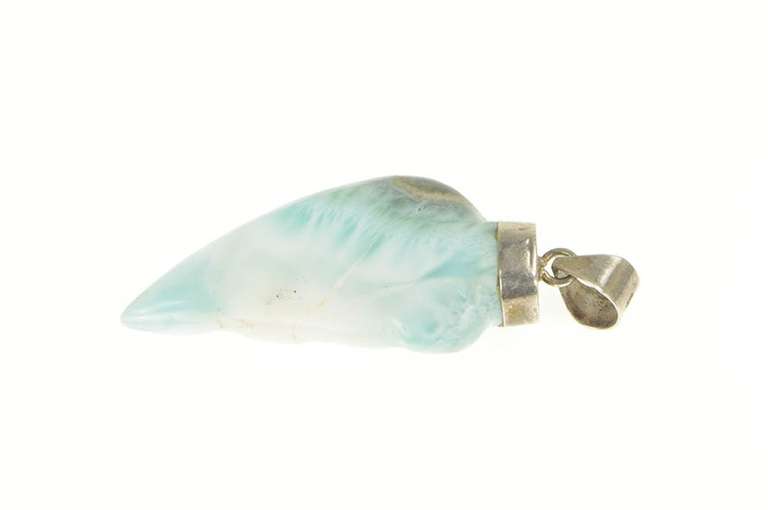 Sterling Silver Carved Larimar Stone Half Heart Talisman Pendant