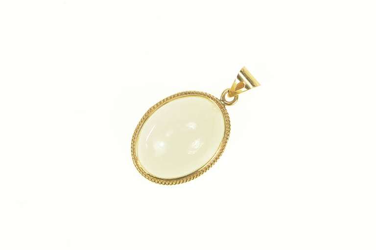 14K Yellow Gold Oval Jade Cabochon Classic Statement Pendant