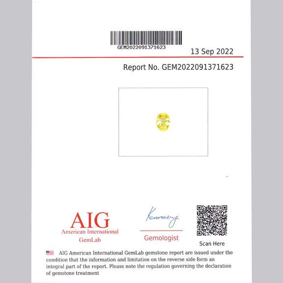 Certified 1.10ct canary yellow Sapphire