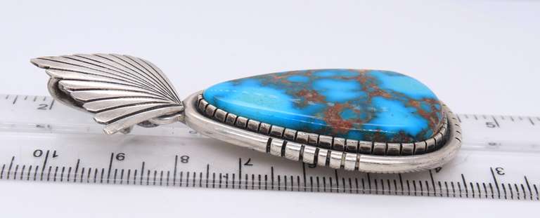 Vintage 925 Sterling Silver Signed Turquoise Pendant