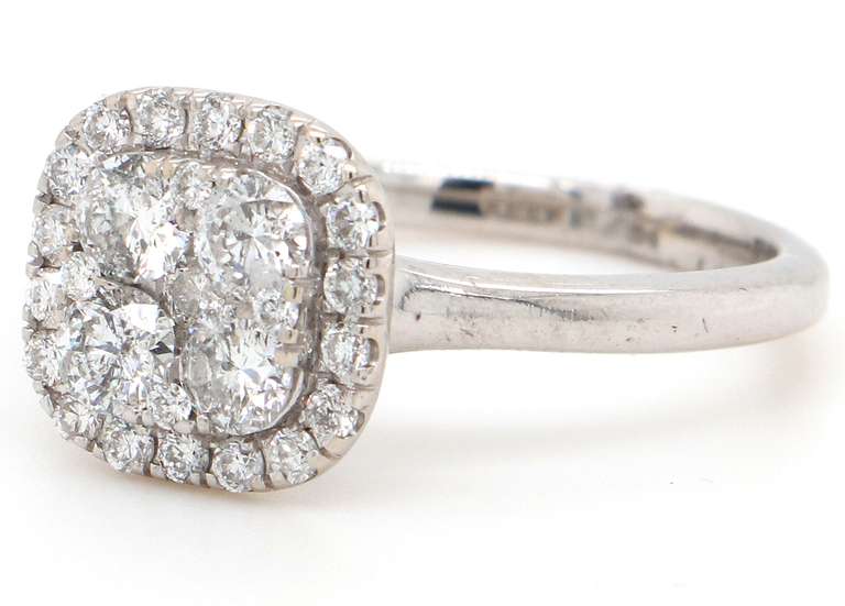 Charming White Gold Diamond Cluster Cushion Frame Ring