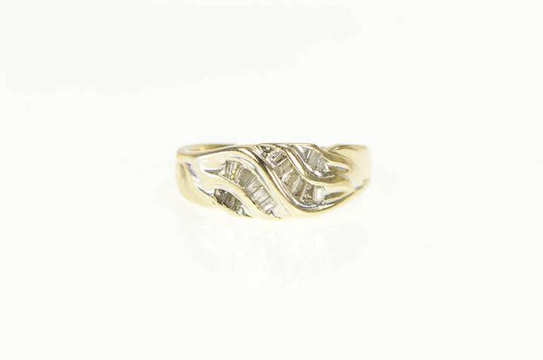 10K Yellow Gold Baguette Diamond Encrusted Bypass Ring