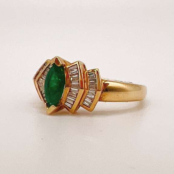 18kt Solid Yellow Gold, Emerald, and Diamond Ring