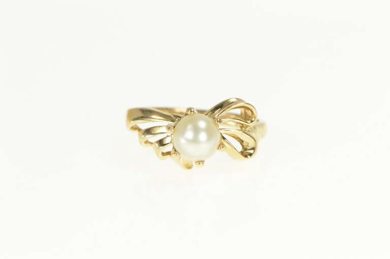 14K Yellow Gold Retro Pearl Classic Freeform Statement Ring