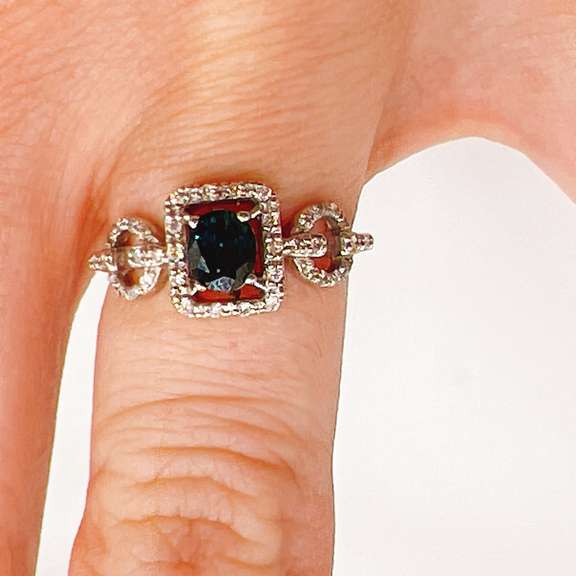 14kt Solid White Gold, Blue Sapphire, & Diamond Ring