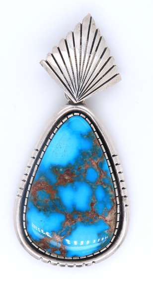 Vintage 925 Sterling Silver Signed Turquoise Pendant
