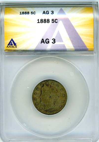 1888 Liberty 'V' Nickel in ANACS AG3