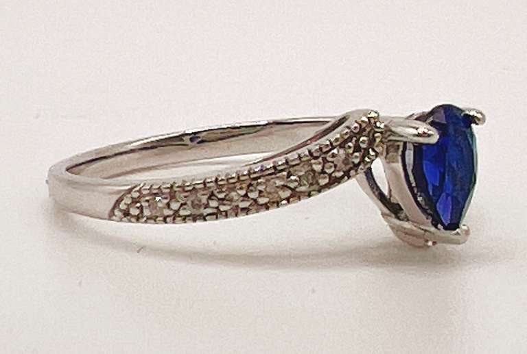 14kt Solid White Gold, Blue Sapphire, & Diamond Ring