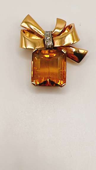 18kt Yellow Gold, Citrine, & Diamond Pendant/Brooch