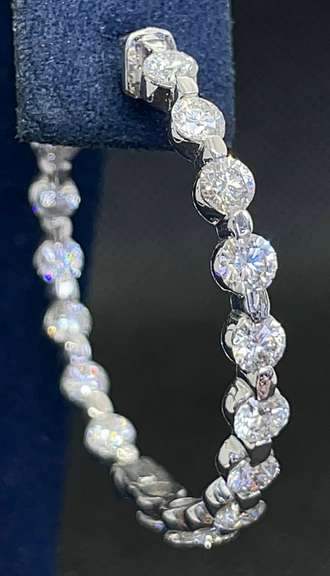 STUNNING 5.60 CARATS T.W. DIAMOND HOOPS 14K WHITE GOLD EARRINGS