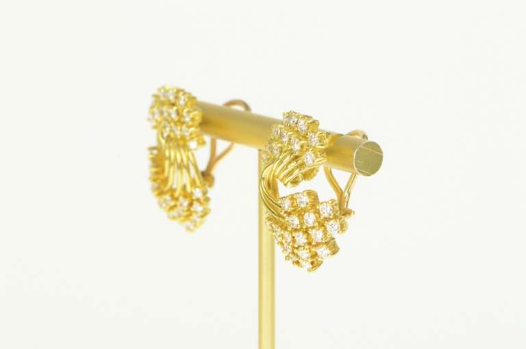 14K Yellow Gold 2.50 Ctw Diamond Curved Cluster French Clip Earrings