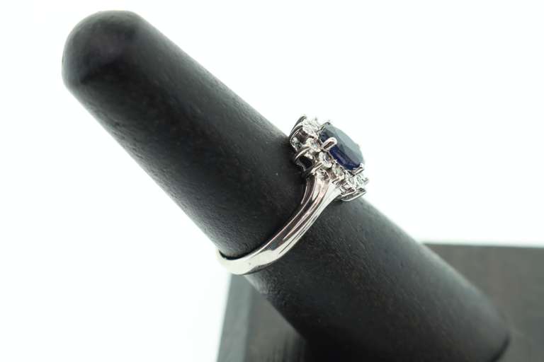 14kt Solid White Gold, Blue Sapphire, & Diamond Ring