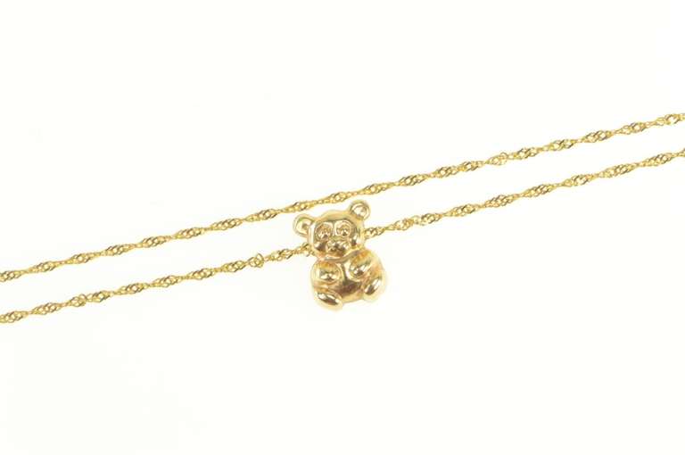 14K Yellow Gold Puffy Teddy Bear Stuffed Animal Twist Chain Necklace
