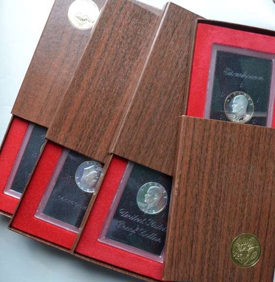 1971 & 3 1972 Ike Brown Box Silver Dollars