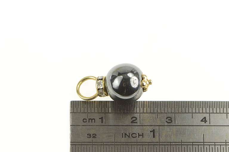 14K Yellow Gold Hematite Sphere Ball Rhinestone Slide Pendant