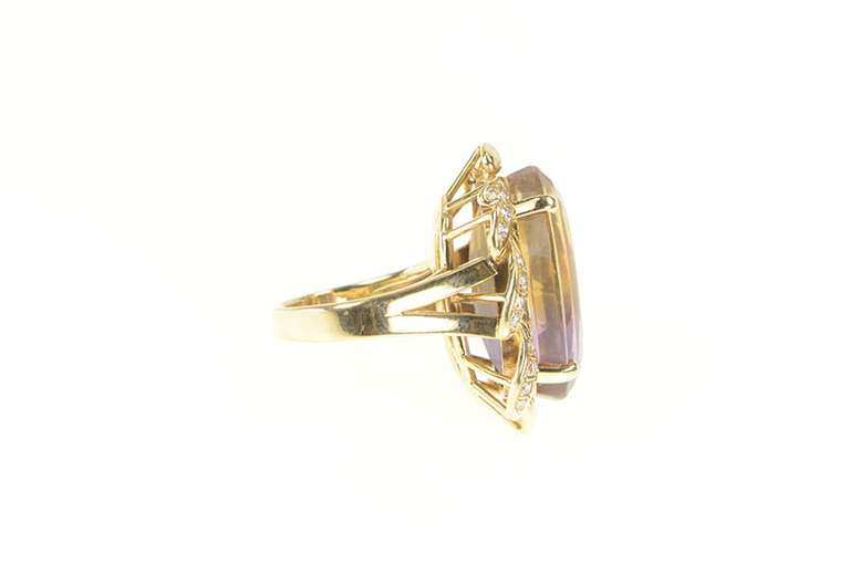 14K Yellow Gold 18.00 Ctw Ametrine Diamond Halo Cocktail Ring