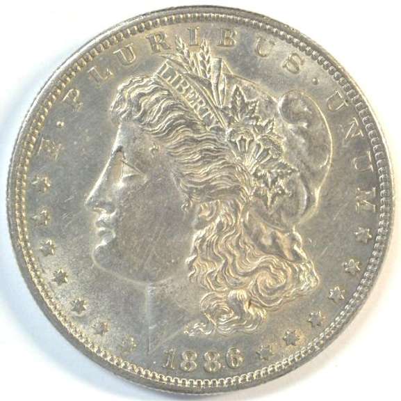 Satiny-fresh BU 1886-S Morgan Silver Dollar. Rare key date