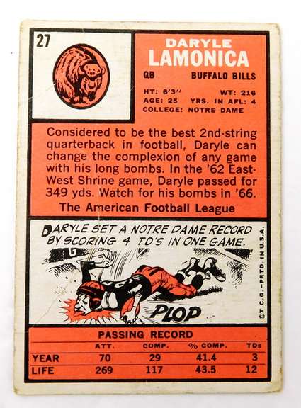 1966 Daryle Lamonica, Bills QB Football Card