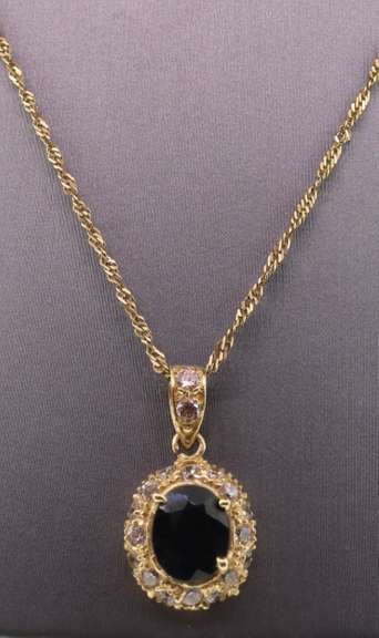 Stunning 14kt Solid Yellow Gold, Diamond, & Blue Sapphire Necklace