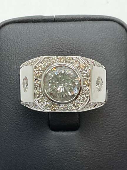 CERTIFIED MENS 14K WHITE GOLD AND DIAMOND RING