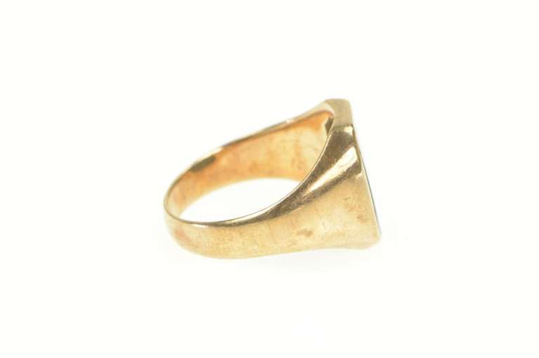 14K Yellow Gold 1960's Squared Blue Agate Statement Ring