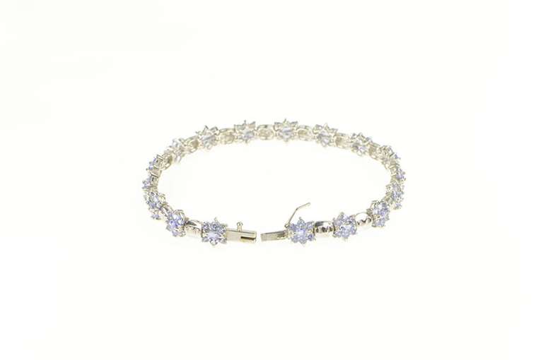 14K White Gold Tanzanite Round Flower Cluster Tennis Bracelet