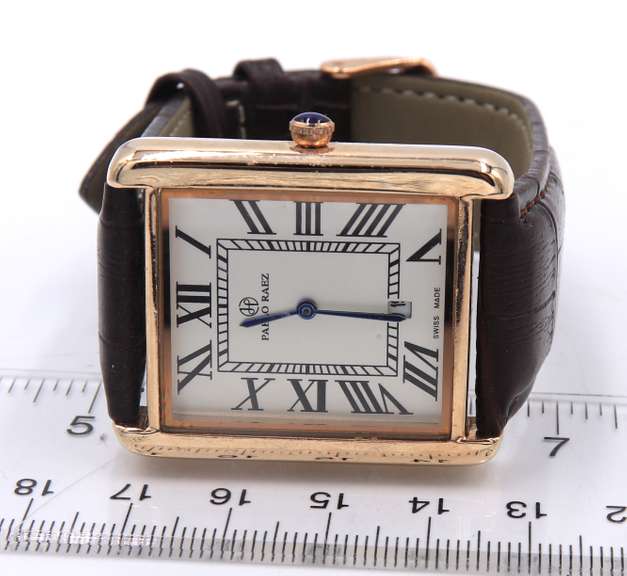 Pablo Raez Stainless Steel Watch with Brown Leather Strap Watch