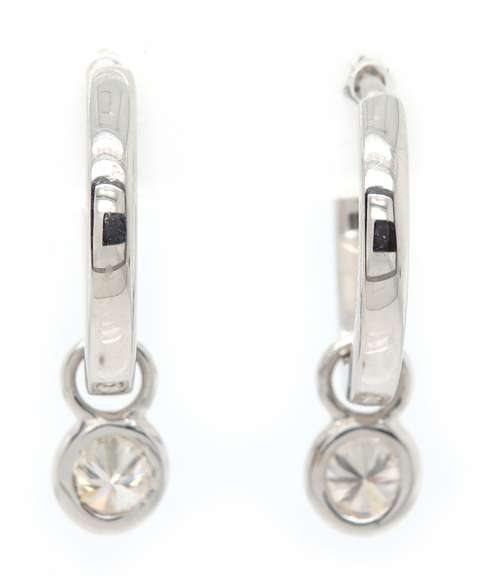 New 0.66ctw Diamond Bezel Set Hoop Drop Earrings in 14K