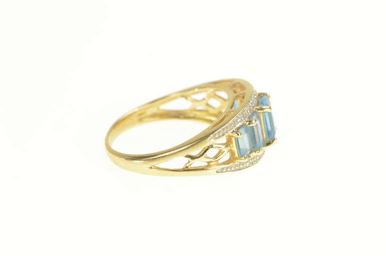 14K Yellow Gold Graduated Emerald Blue Topaz Statement Ring