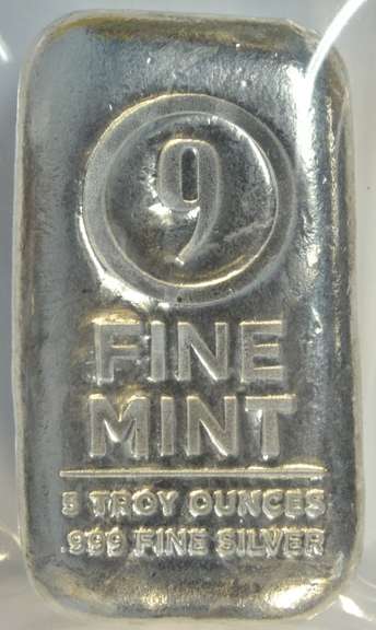 9Fine Mint 5 oz pure Silver .999 fine Poured Bar. Sealed