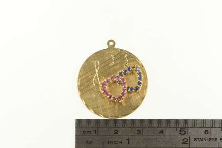 14K Yellow Gold 1960's Ruby Sapphire Heart Music Note Charm/Pendant