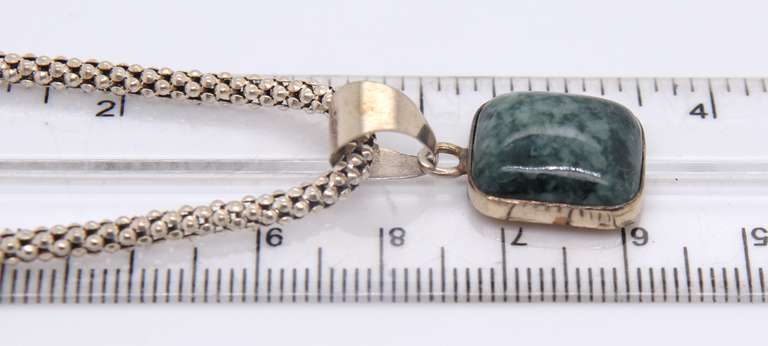 Vintage 925 Sterling Silver Malachite Pendant on Popcorn Chain Necklace